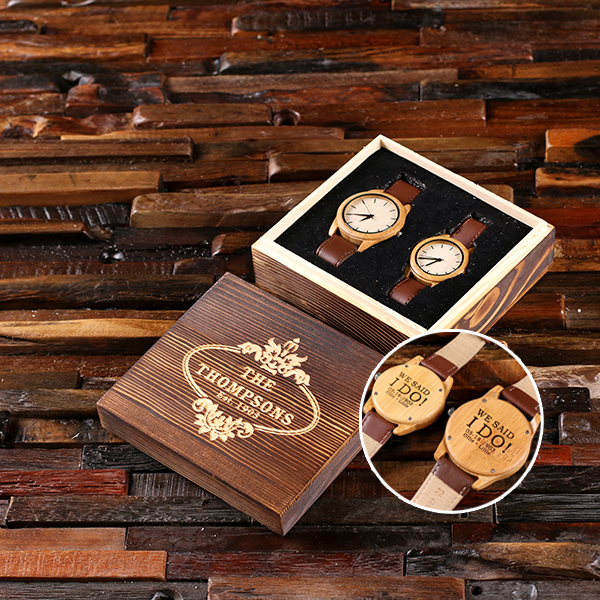 Personalized His and Hers Bamboo Watch Set TP-025403