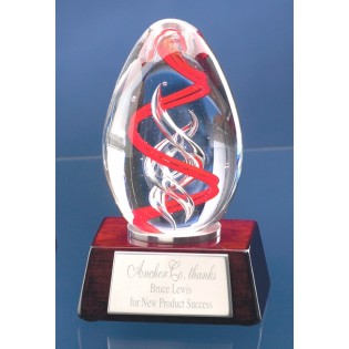 Egg Glass Art Award On Rosewood Base 3899RC