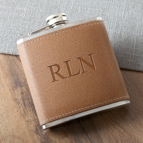 Laser Etched Tan Hide Stitch Flask GC1027