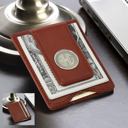 Brown Leather Wallet With Engraved Magnetic Clip GC1074