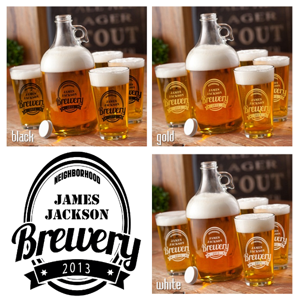 Personalized 64oz Brewery Growler and Pint Glasses Set GC1096