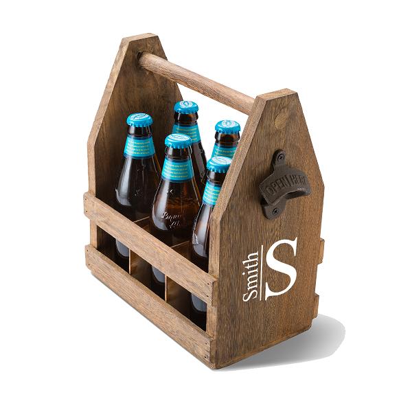 Personalized Wood Beer Caddy With Rustic Bottle Opener GC1439