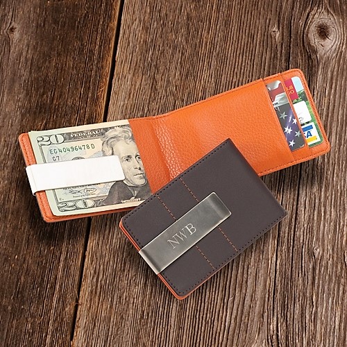 Engraved Burnidock Leather Wallet and Money Clip GC280
