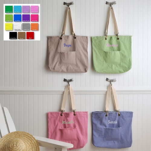 Custom Embroidered Perky Pastels Canvas Tote Bag GC793