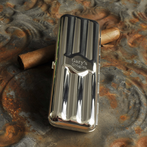 Engraved Travel Sized Polished Silver Cigar Holder GC846