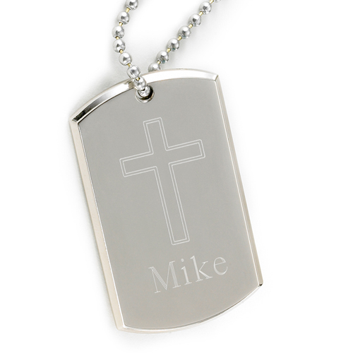 Engraved Cross Silver Nickel Large Dog Tag GC967