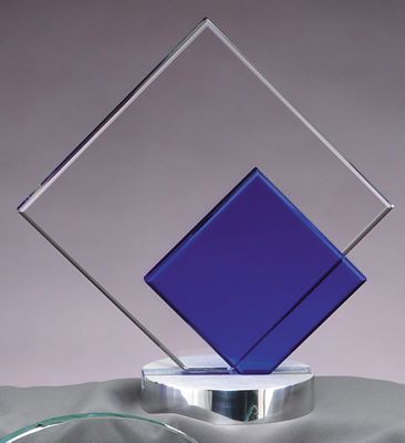 Double Diamond Glass Award With Silver Metal Base GL39