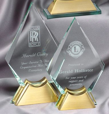 Diamond Glass Award With Gold Metal Base GL42