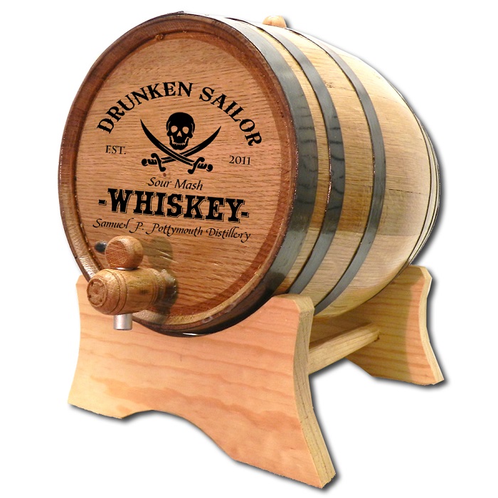 Engraved Pirate Skull Sour Mash Whiskey Barrel OBC-B425