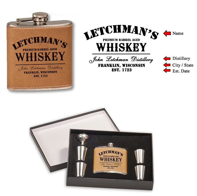 Custom Premium Aged Whiskey 6oz Leather Flask Set OBC-FLASKSET-P5
