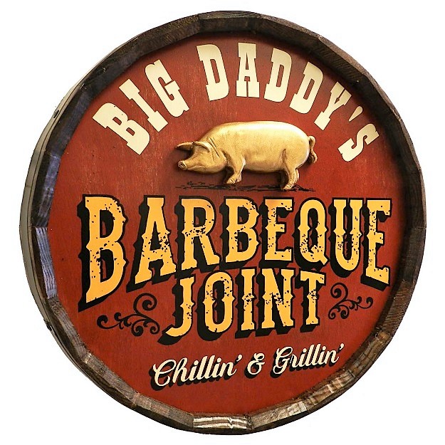 Personalized Barbeque Joint Quarter Barrel Sign OBC-QBX32-BBQ