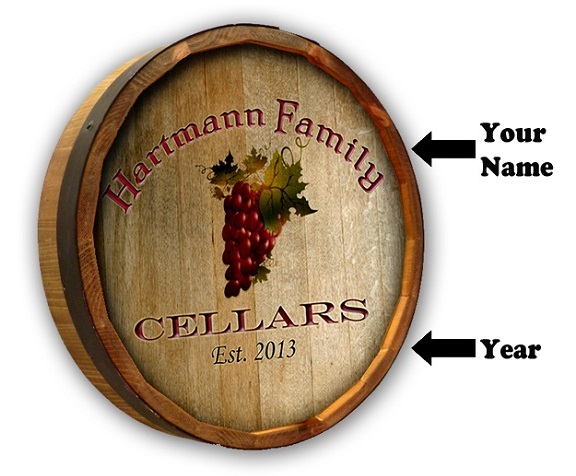 Personalized Rustic Wine Cellar Oak Quarter Barrel Sign