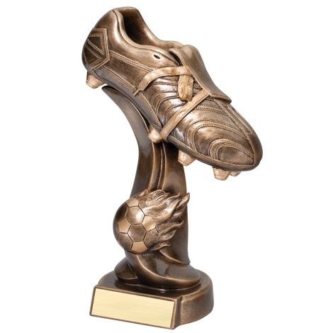 Engraved Soccer Shoe and Ball Resin Sculpture RF700D