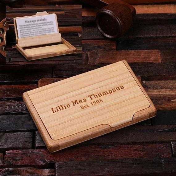 Engraved Wood Flip Business Card Holder TP-024272