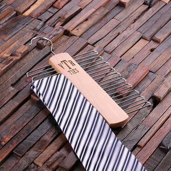 Engraved Wood Tie Rack Hanger TP-024465