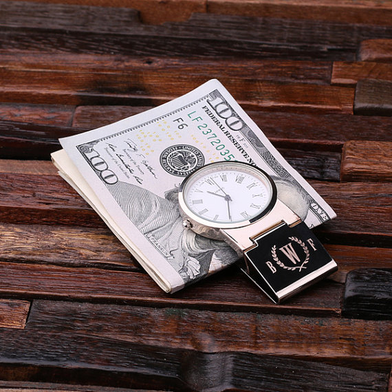 Monogrammed Money Clip and Quartz Watch