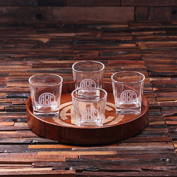Engraved Grand Tray Set With 4 Whiskey Glasses TP-024895