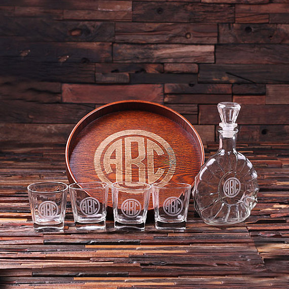 Engraved Grand Tray Decanter Set With 4 Whiskey Glasses TP-024897