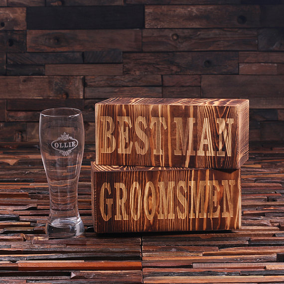 Personalized 24oz Pilsner Beer Glass With Wood Box TP-024940