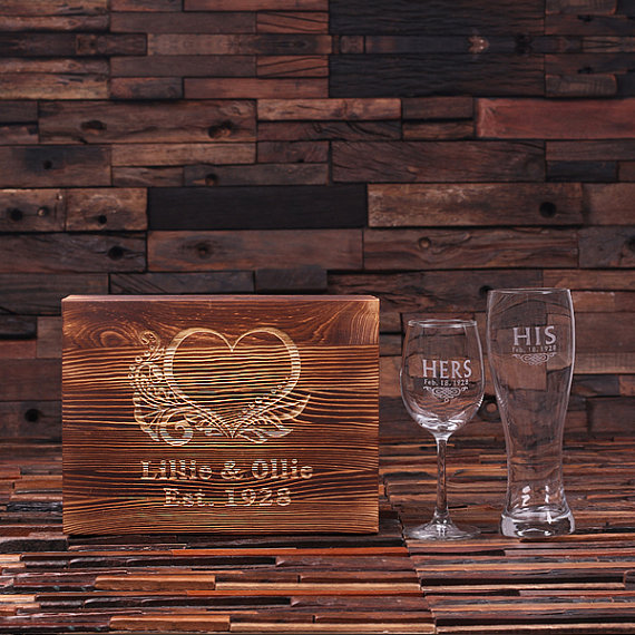 Etch Engraved Wedding Wine Glass and Beer Glass TP-024942