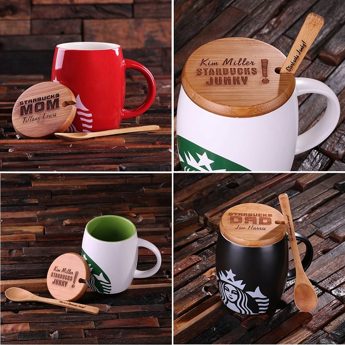 Custom Bamboo Coffee Mug Lid w/ Spoon Hole