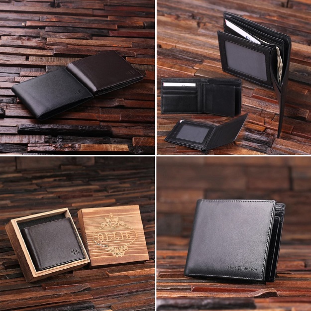 Men's Personalized Engraved Monogrammed Black Leather Wallet - Teals  Prairie & Co.®