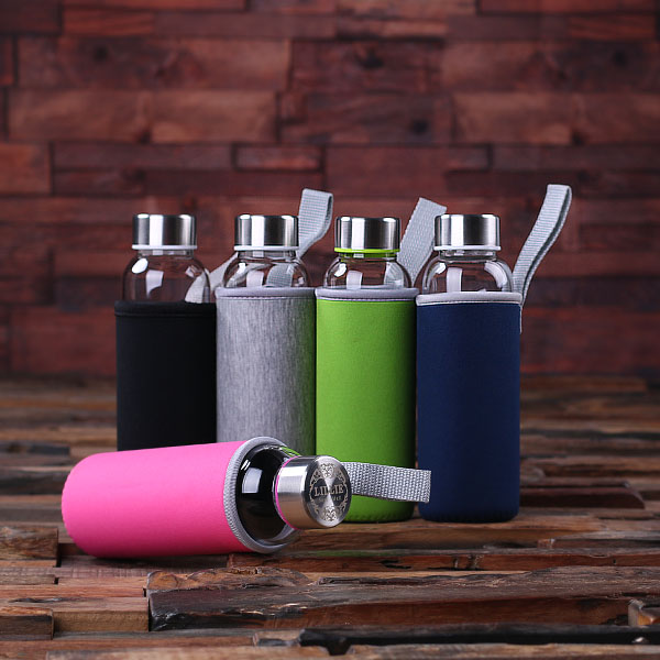 Personalized Glass Water Bottle With Sleeve TP-025252