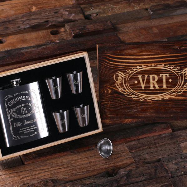 Personalized Willys Whiskey Flask and Steel Shot Glass Set TP-025294