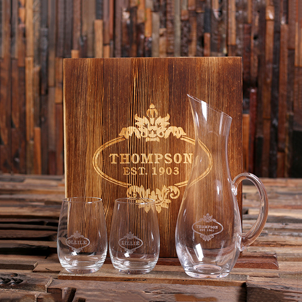 Engraved Wine Decanter Set With Stemless Glasses TP-025516