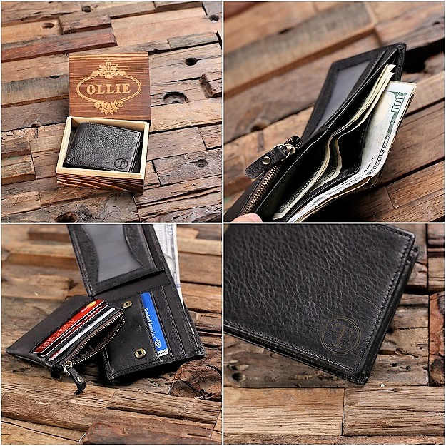 Personalized Black Leather Coin Pouch Wallet TP-025524