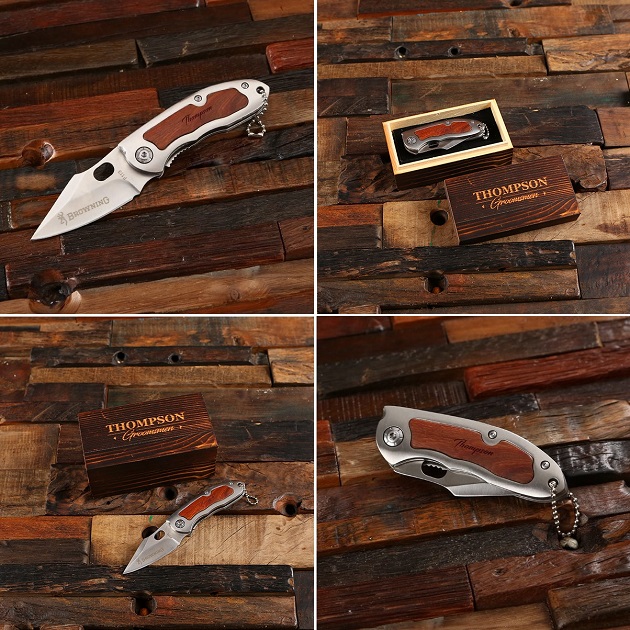 Engraved Authentic Browning Wood Pocket Knife TP-026606