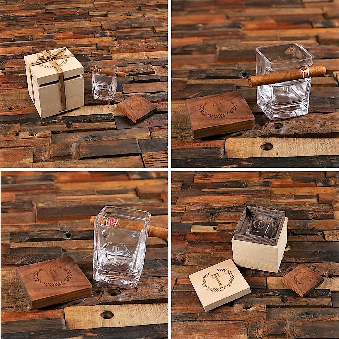 Engraved Cigar Glass and Coaster Boxed Set TP-027589